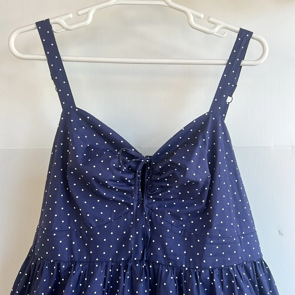 Torrid Polka Dot Dress Size 24 Pinup Rockabilly Sailor Vintage Navy Blue White - Picture 2 of 9
